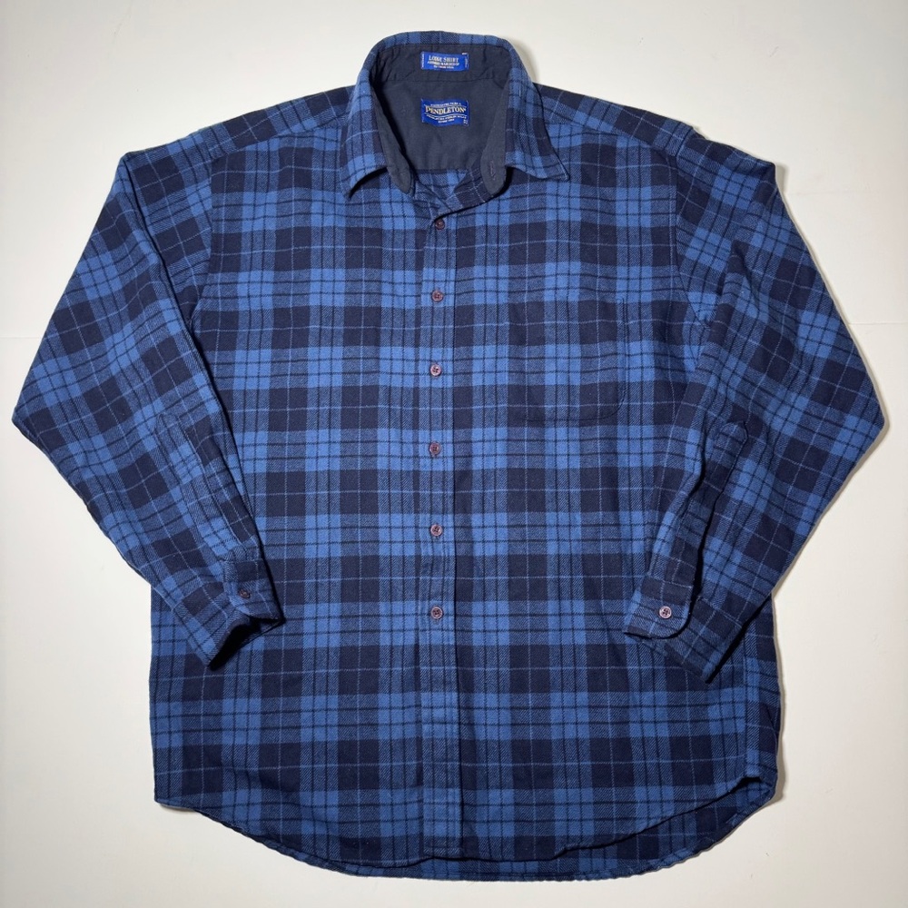 Pendleton Lodge Shirt Men’s Large Blue Plaid Wool Flannel Button Down